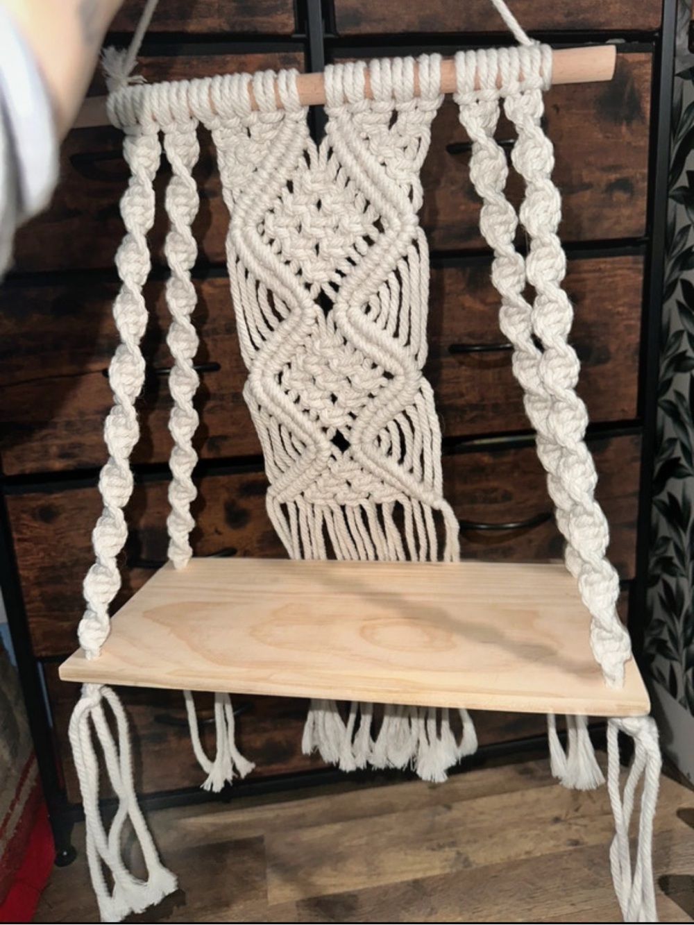 Macrame Wall Hanging Shelf Tier 1 Handmade Woven Boho Shelf Decor Macrame Wall
